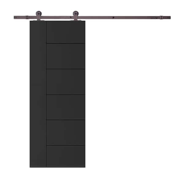 CALHOME Modern Classic 24 in. x 96 in. Black Stained Composite MDF Paneled Sliding Barn Door with Hardware Kit