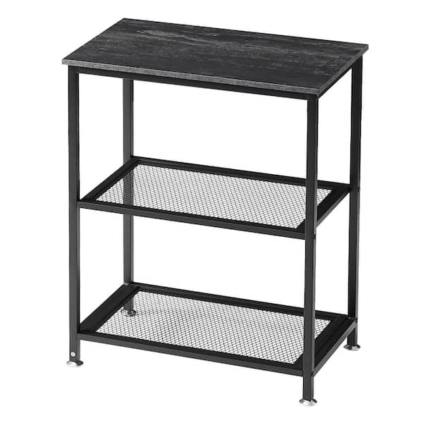 VECELO 3 Tier End Table, Vintage Storage Rack with Shelves, Charcoal Grey Side Table with Rectangle Shelf，13.8"W x 23.6"D x30"H