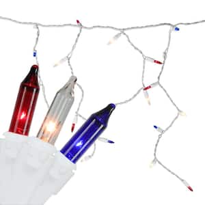 0.25 in. Red White Blue 4th of July Mini Icicle Light Set 6.5 ft White Wire (105-Count)