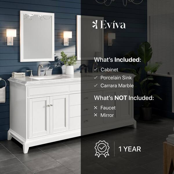 Elite Princeton 72 in. W X 24 in. D X 34 in. H Double Bath Vanity in Gray with White Carrara Marble Top with White Sinks