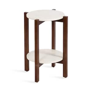 Moxley 16 in. Walnut Brown Round Marble End Table