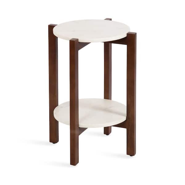 Kate and Laurel Moxley 16 in. Walnut Brown Round Marble End Table