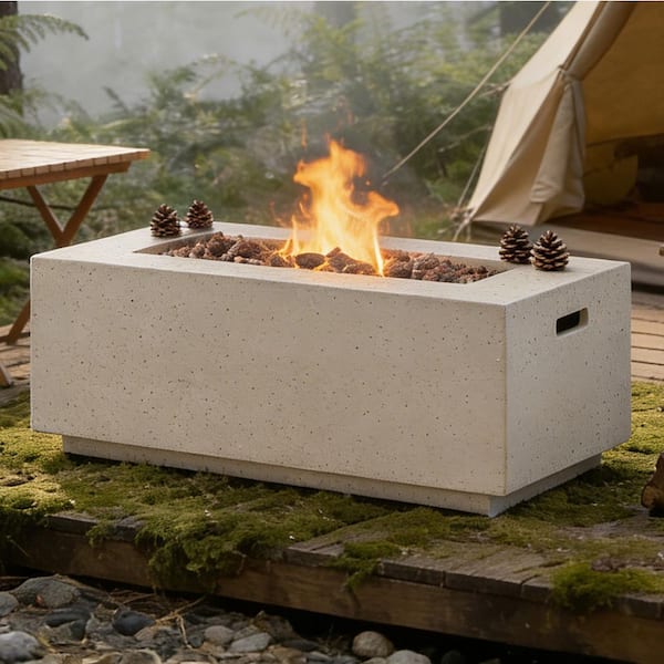 40 in. Light Gray Rectangular Propane Outdoor Fire Pit
