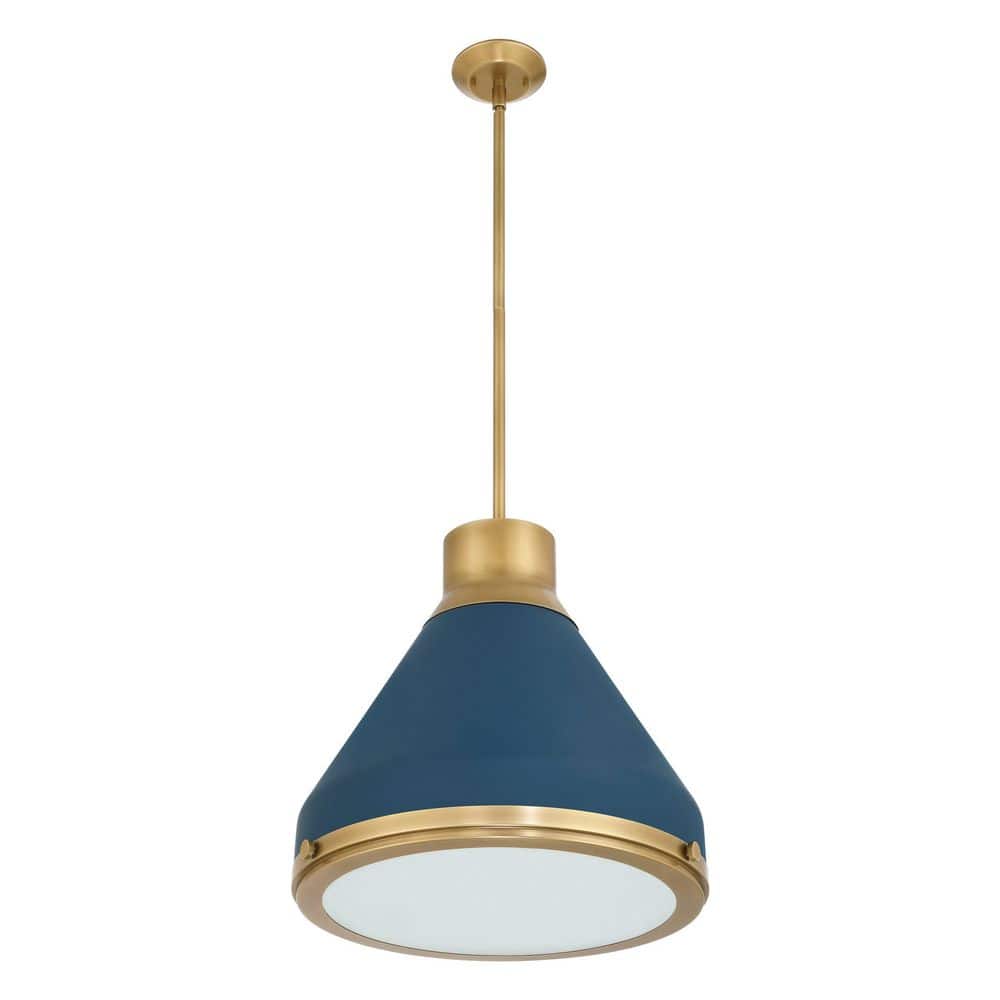 Doyle 18-inch 1-light Natural Brass Pendant Light with Matte Blue Metal Shade price history on PriceWatchPro