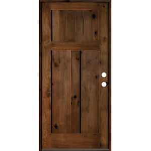 32 in. x 80 in. Rustic Knotty Alder 3-Panel Left Hand Provincial Stain Wood Prehung Front Door