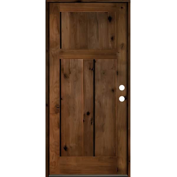 Krosswood Doors 32 in. x 80 in. Rustic Knotty Alder 3-Panel Left Hand Provincial Stain Wood Prehung Front Door