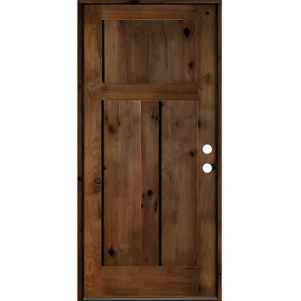 Krosswood Doors 36 in. x 80 in. Rustic Knotty Alder 3-Panel Left Hand Provincial Stain Wood Prehung Front Door