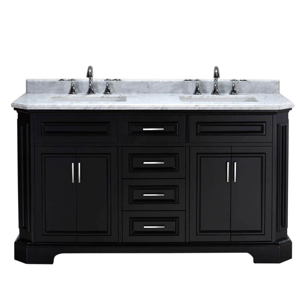 Home Decorators Collection Bristol 60 In Vanity In Black With Marble Vanity Top In Carrara White Pebristol60b The Home Depot