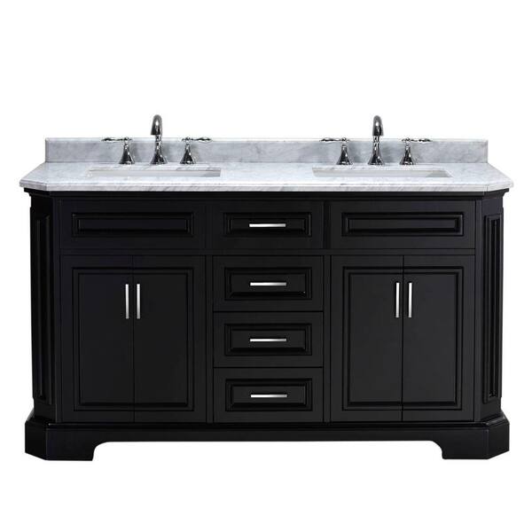 Bristol 60 in. Vanity in Black with Marble Vanity Top in Carrara White