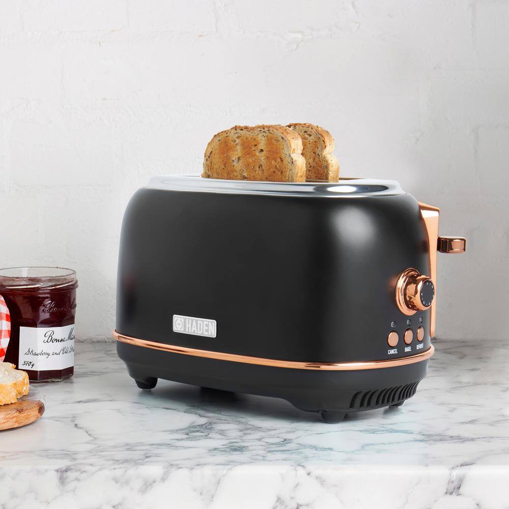 Black and Copper Stainless Steel 2-Slice Toaster with Crumb Tray