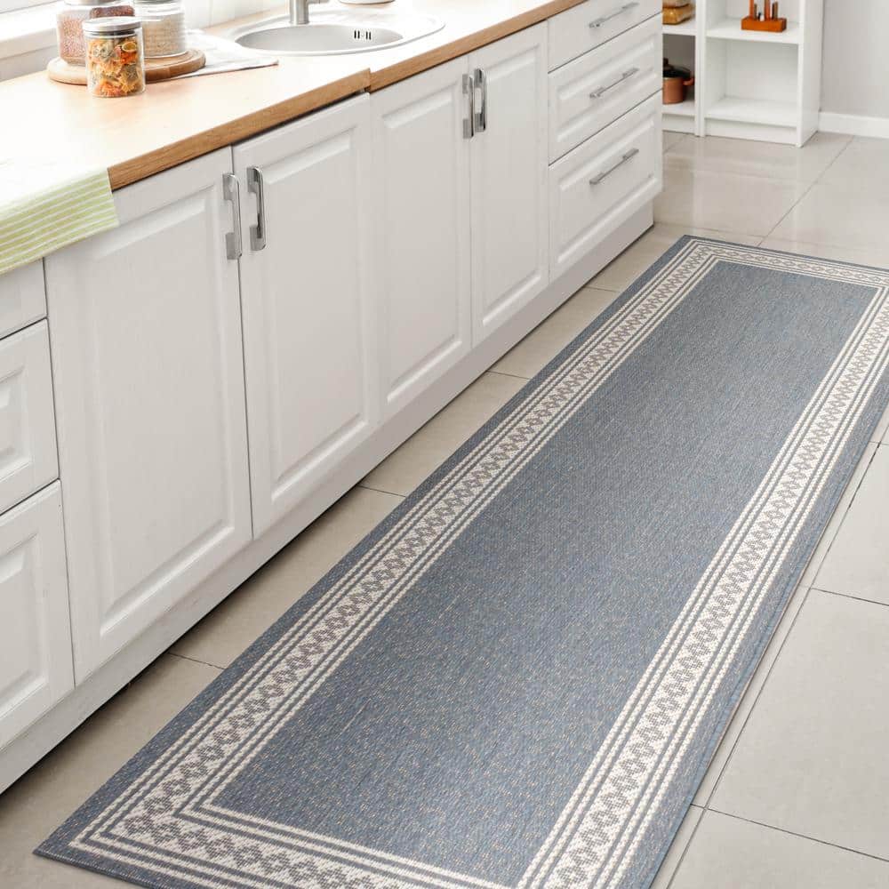 Lucia Classic Diamond Border Blue/Cream 2 ft. x 8 ft. Indoor/Outdoor Runner Rug price history on PriceWatchPro