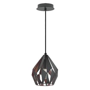 Carlton 3 7.25 in. W x 72 in. H 1-Light Matte Black/Copper Pendant Light with Metal Shade