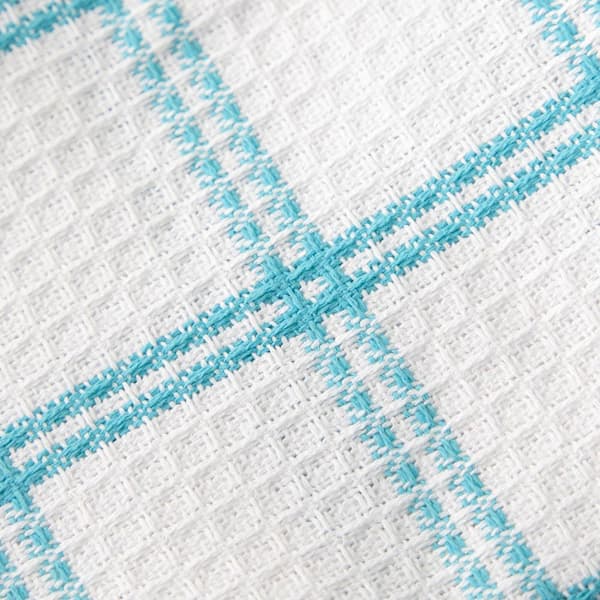 Farmhouse Buffalo Check Waffle Weave Aqua and White Kitchen Towels and Dish  Cloths - Cornucopia