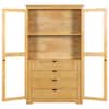 Front view of the wooden buffet cabinet with glass doors.