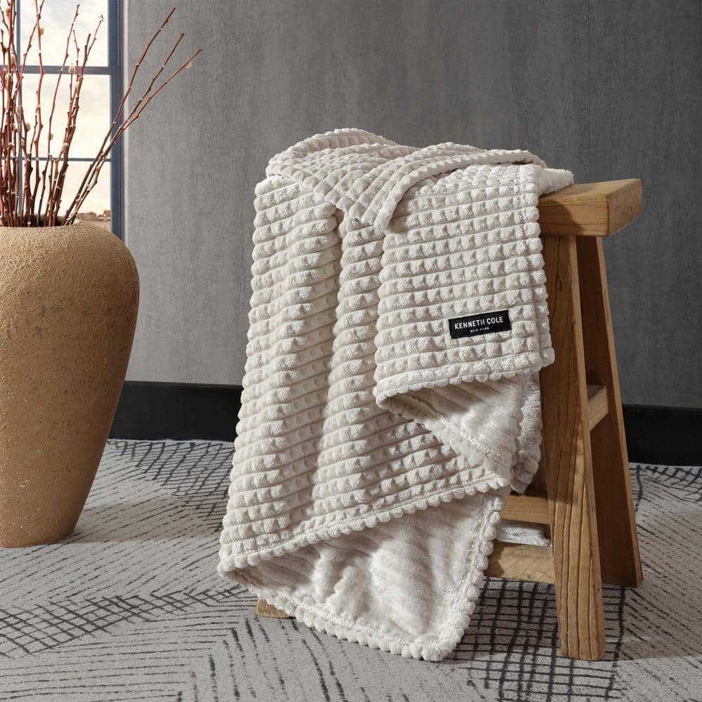 Beige Textured Fleece Reversible Throw Blanket 50" x 60"