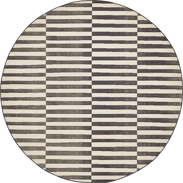 Unique Loom Williamsburg Striped Black 8' 0 x 8' 0 Round Rug