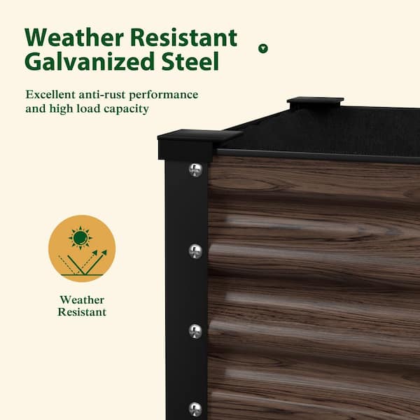 48 in. L x 25 in. W x 34 in. H Carbonized Galvanized Steel Raised Garden Bed with Lockable Wheels and Drainage Function