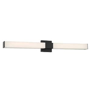 Vantage 36 in. 1-Light Black CCT LED Rectangle Vanity Light with White Acrylic Shade
