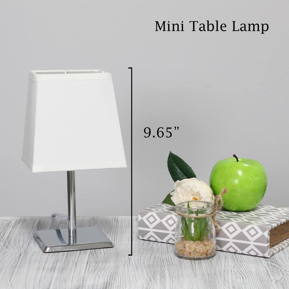 Mini Chrome Table Lamp with White Squared Fabric Shade