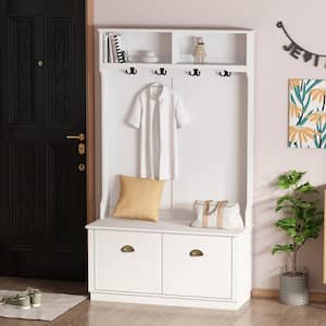 6 Hooks Coat Rack Stand with Drawer and Shelf in White 