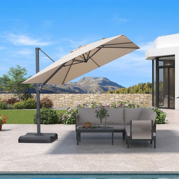 9 ft. Square Outdoor Cantilever Patio Umbrella Aluminum Offset 360° Rotation Umbrella in Beige