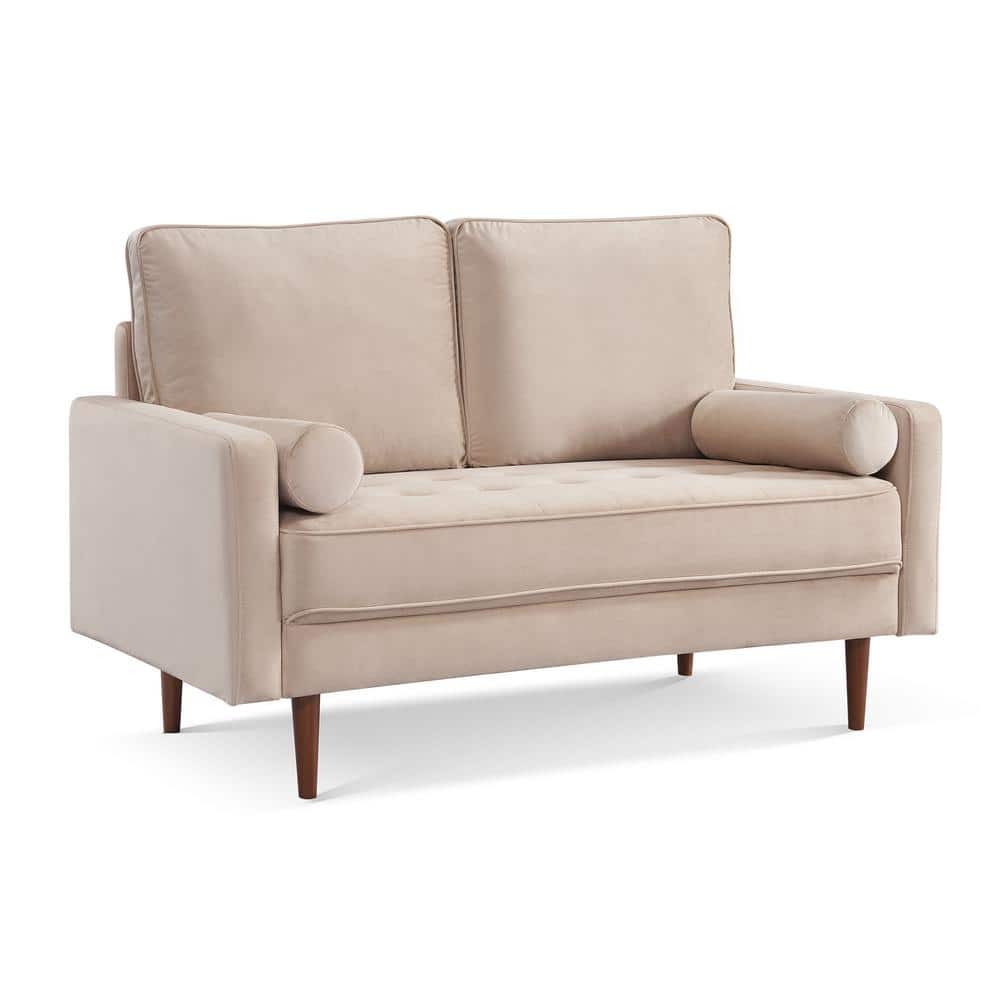 OS Home and Office Furniture Bolstered Modern 57 in. Beige Solid Velvet