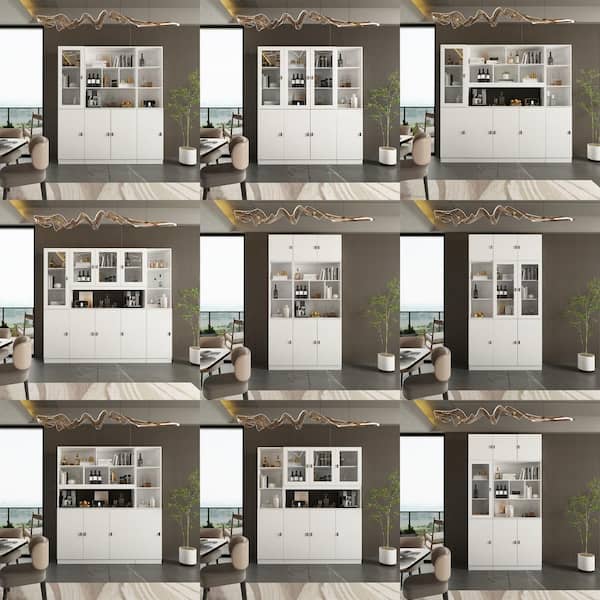 White Wood Storage Cabinet Buffet and Hutch Combination Cabinet With Shelves (162 Cabinet)