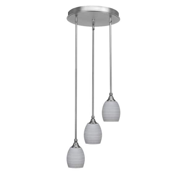 Unbranded Villa 60-Watt 14.5 in. 3 Light Brushed Nickel Stem Pendant Light with 5 in. Gray Matrix Glass Shade No bulbs included