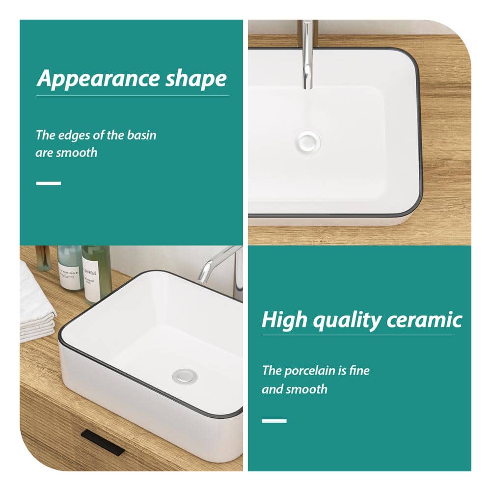 16x12 Inch White Ceramic Rectangular Vessel Bathroom Sink