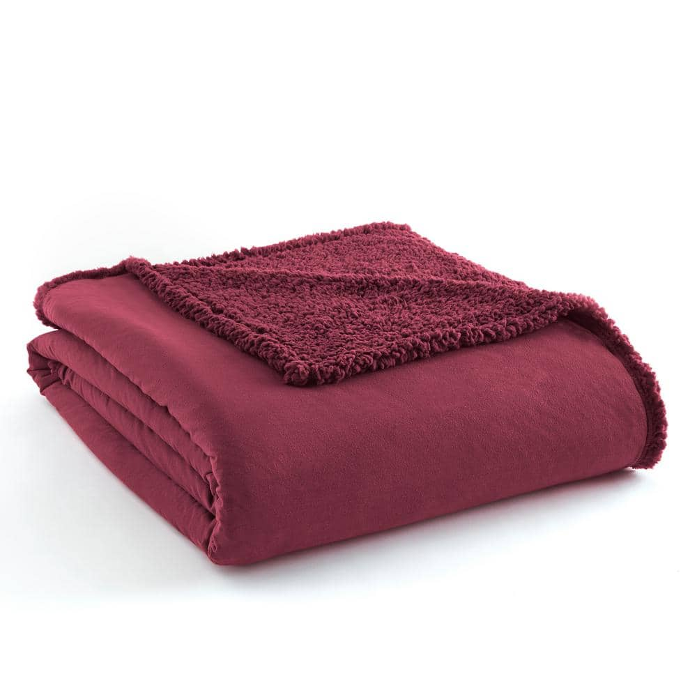 Micro Flannel Sherpa Reverse Wine Blanket MFNSHBKTWWNE - The Home Depot