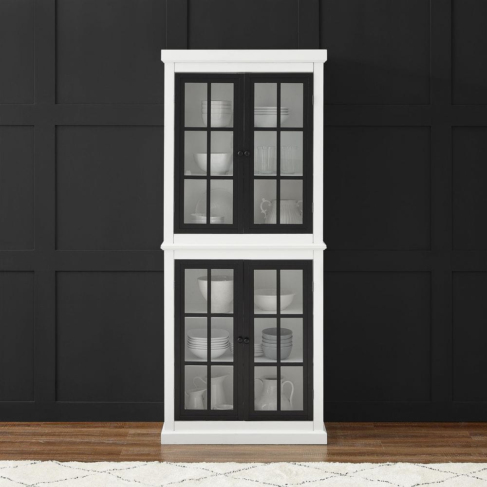 Tall White and Black Freestanding Storage Pantry with Adjustable Shelving