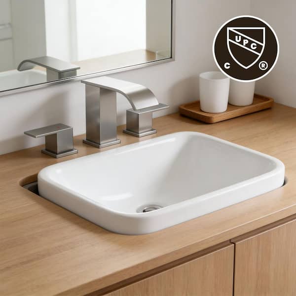 Friho Widespread 3-Hole Waterfall Bathroom Faucet – Brushed Nickel, Extra Large Rectangular Spout, Pop-Up Drain & Supply Lines