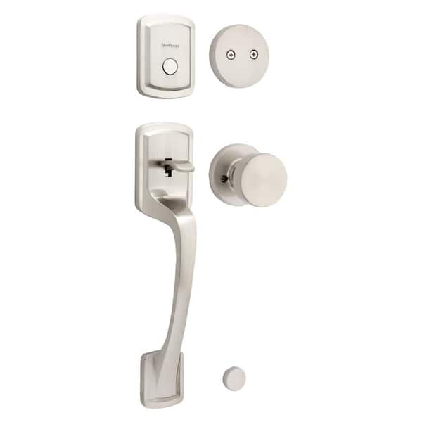Kwikset Prague Satin Nickel Dummy Door Handleset with Round Pismo Knob