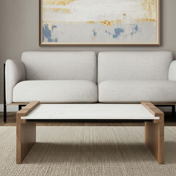 48.00 in. Natural, White Rectangle Stone Coffee Table