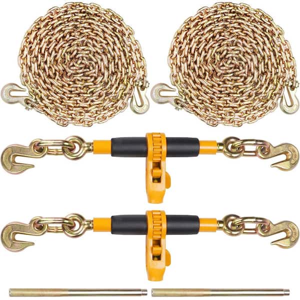 Ratchet Chain Binder 2PCS, 3/8 in.-1/2 in. Heavy Duty Load Binders, with G80 Chains 12000 lbs. Secure Load Limit