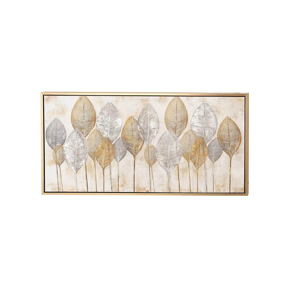 Modern Brown and Gray Botanical Canvas Framed Wall Art