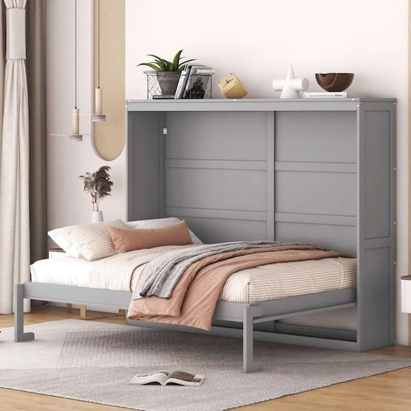 Gray Wood Frame Full Murphy Bed