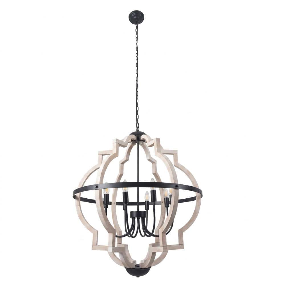Farmhouse 8-Light Distressed White Wood Rustic Chandelier for Dining Room, Kitchen Island with No Bulbs Included price history on PriceWatchPro