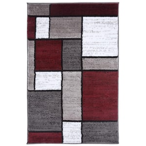 Contemporary Geometric Boxes Red Indoor 2 ft. x 3 ft. Area Rug