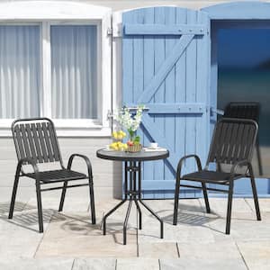 Black 3-Piece Metal Outdoor Bistro Set with 1 Table and 2 PP Chairs