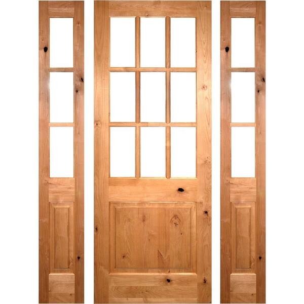 Krosswood Doors 64 In X 96 In Craftsman Knotty Alder 9 Lite Unfinished Left Hand Inswing Prehung Front Door With Double Sidelites Phed Ka 557 30 80 134 Lh Dsl The Home Depot