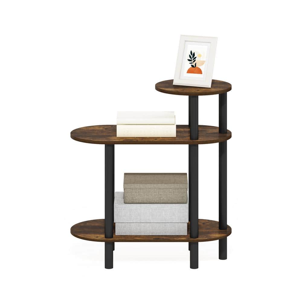 Amber Pine and Black 3-Tier Oval Wood End Table