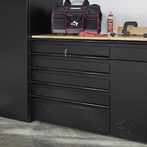 Extra Wide Heavy Duty Welded 18-Gauge Steel 5-Drawer Garage Base Cabinet in Black (32 in. W x 33 in. H x 21.5 in. D)