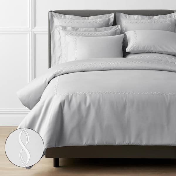 The Company Store Legends Luxury Marcella Fog OverSized Queen Egyptian Cotton Sateen Duvet Cover