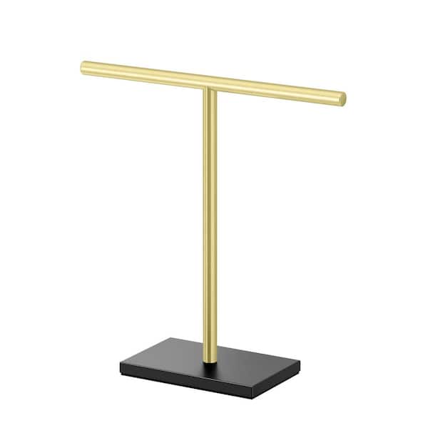 Modern Rectangle Base Countertop 10.5 in. Freestanding Hand Towel Bar Holder in Matte Black/Brushed Brass