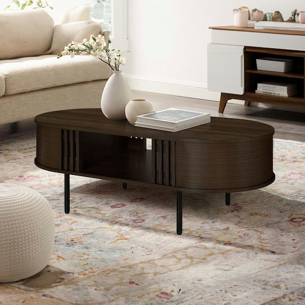 NEW CLASSIC HOME FURNISHINGS New Classic Furniture Brax 47.25 in. Walnut Oval Wood Coffee Table