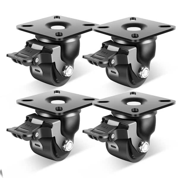 4-Pack Industrial Series 2 in. Black Nylon Swivel Plate Caster Wheels with Brake Heavy Duty 2200 lbs. Load Rating