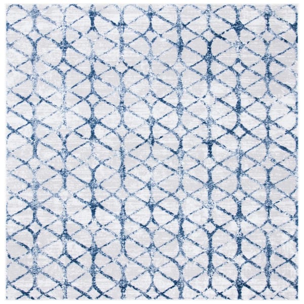 Amelia Gray/Navy 7 ft. x 7 ft. Square Geometric Area Rug
