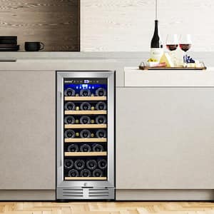 15 in. Single Zone 30-Bottle Cellar Cooling Unit Built-In and Freestanding Wine Cooler 2 Handles Stainless Steel