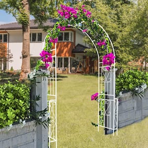 94 .5 in. Outdoor Metal Garden Trellises Climbing Plants Support Garden Arbor, Garden Rose Arch for Wedding, White